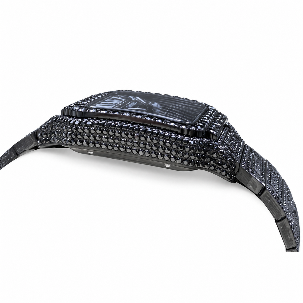 Cartier Santos de Cartier — Full Black DLC, Black Diamond Pavé & Black Steel Bracelet