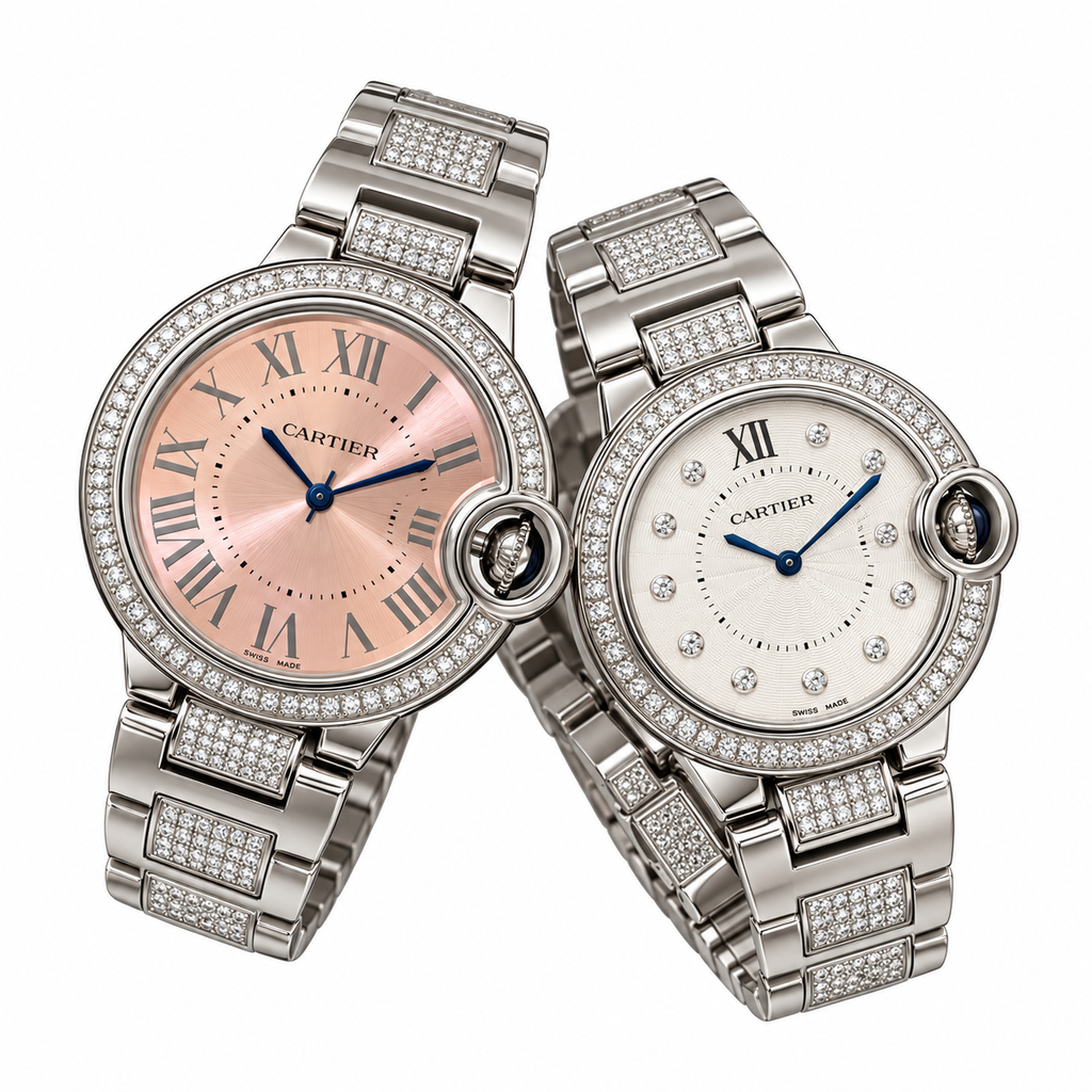Cartier Ballon Bleu de Cartier — Diamond Bezel, Pink Dial & Diamond Steel Bracelet