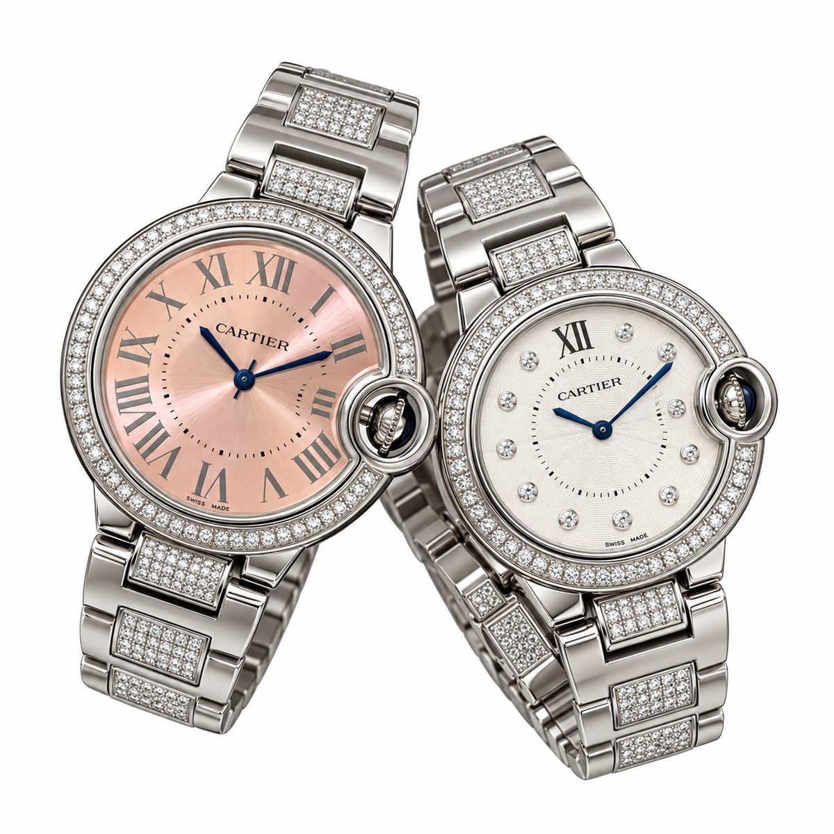 Cartier Ballon Bleu de Cartier — Diamond Bezel, Pink Dial & Diamond Steel Bracelet