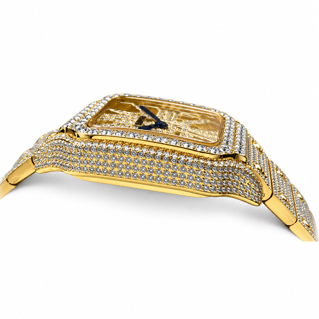 Cartier Santos Yellow Gold Full Diamond Skeleton Watch – KDY