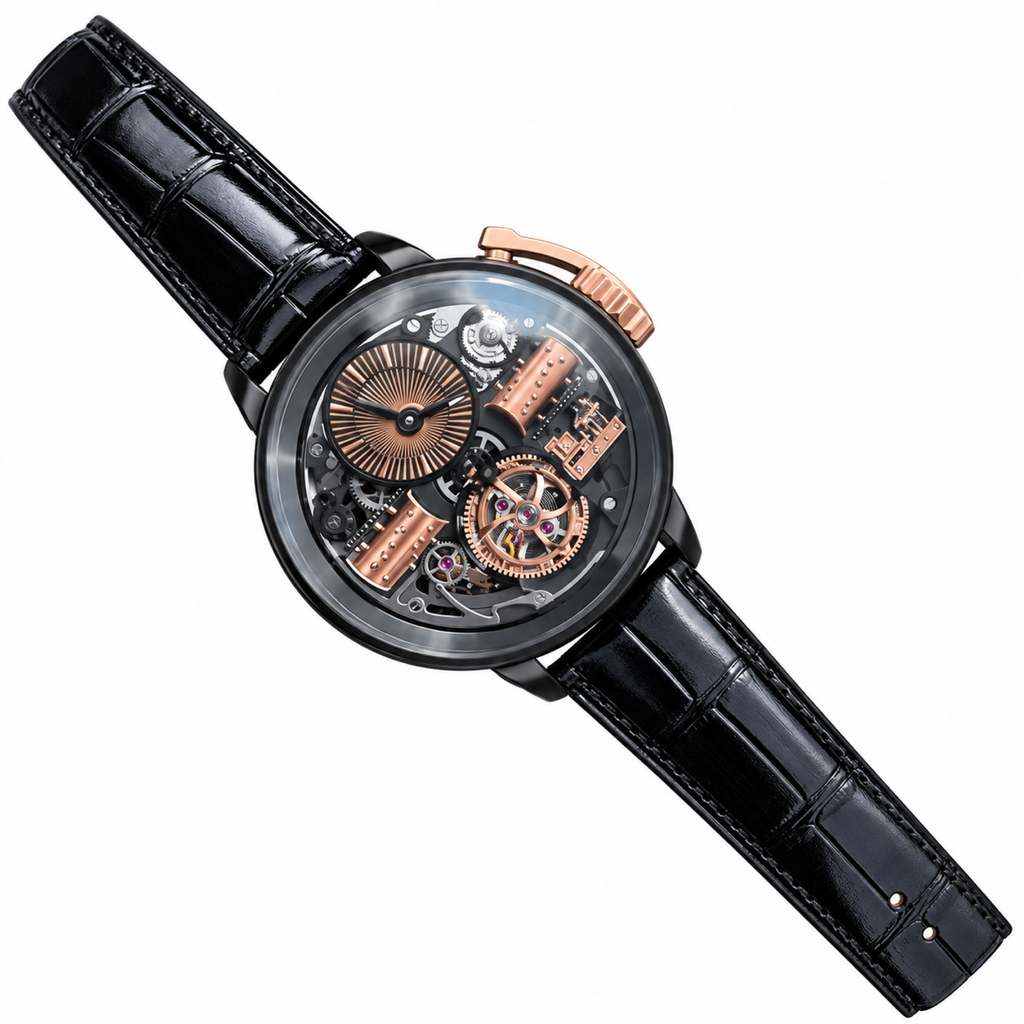 Jacob & Co. x The Godfather Black DLC Tourbillon Sunburst Rose Gold Black Leather Watch