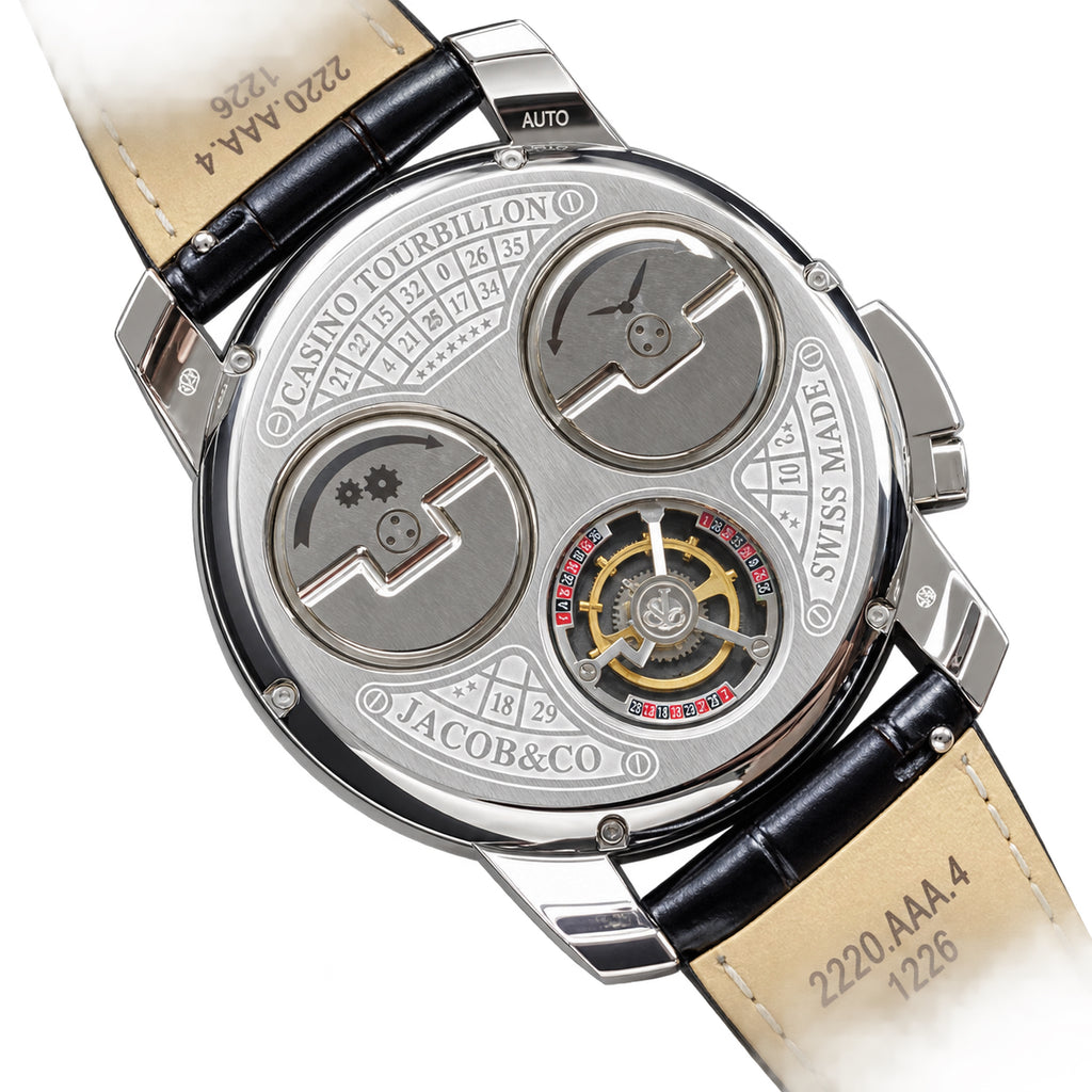 Jacob & Co. Casino Steel Diamond Emerald Roulette Black Leather Watch