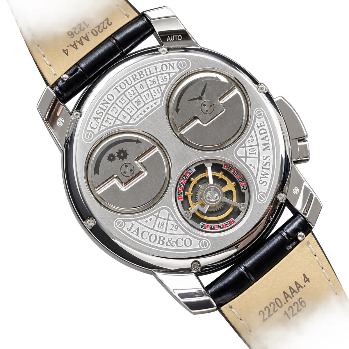 Jacob & Co. Casino Steel Diamond Emerald Roulette Black Leather Watch