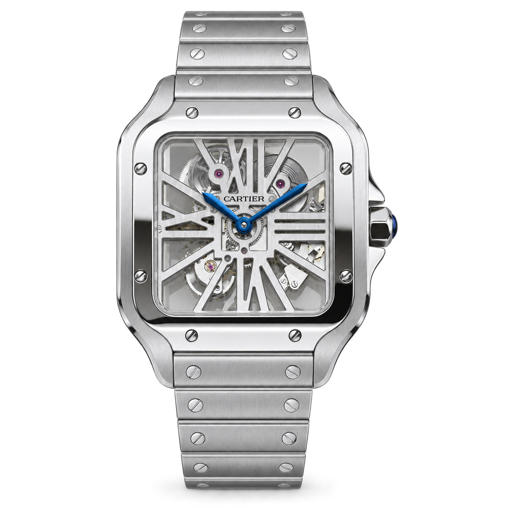 Cartier Santos de Cartier Large Stainless Steel Fully Skeleton Open-Worked Dial Blued-Steel Breguet Hands Automatic Integrated Bracelet QuickSwitch Watch