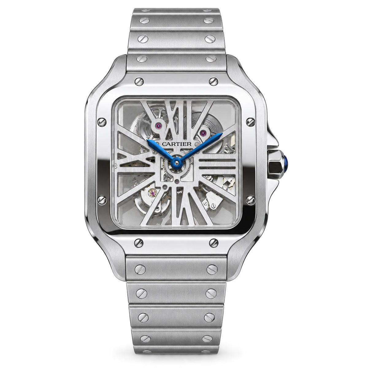 Cartier Santos de Cartier Large Stainless Steel Fully Skeleton Open-Worked Dial Blued-Steel Breguet Hands Automatic Integrated Bracelet QuickSwitch Watch
