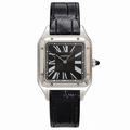 Cartier Santos-Dumont XL — Steel, Black Dial, Roman Numerals & Black Alligator Strap, Manual Wind