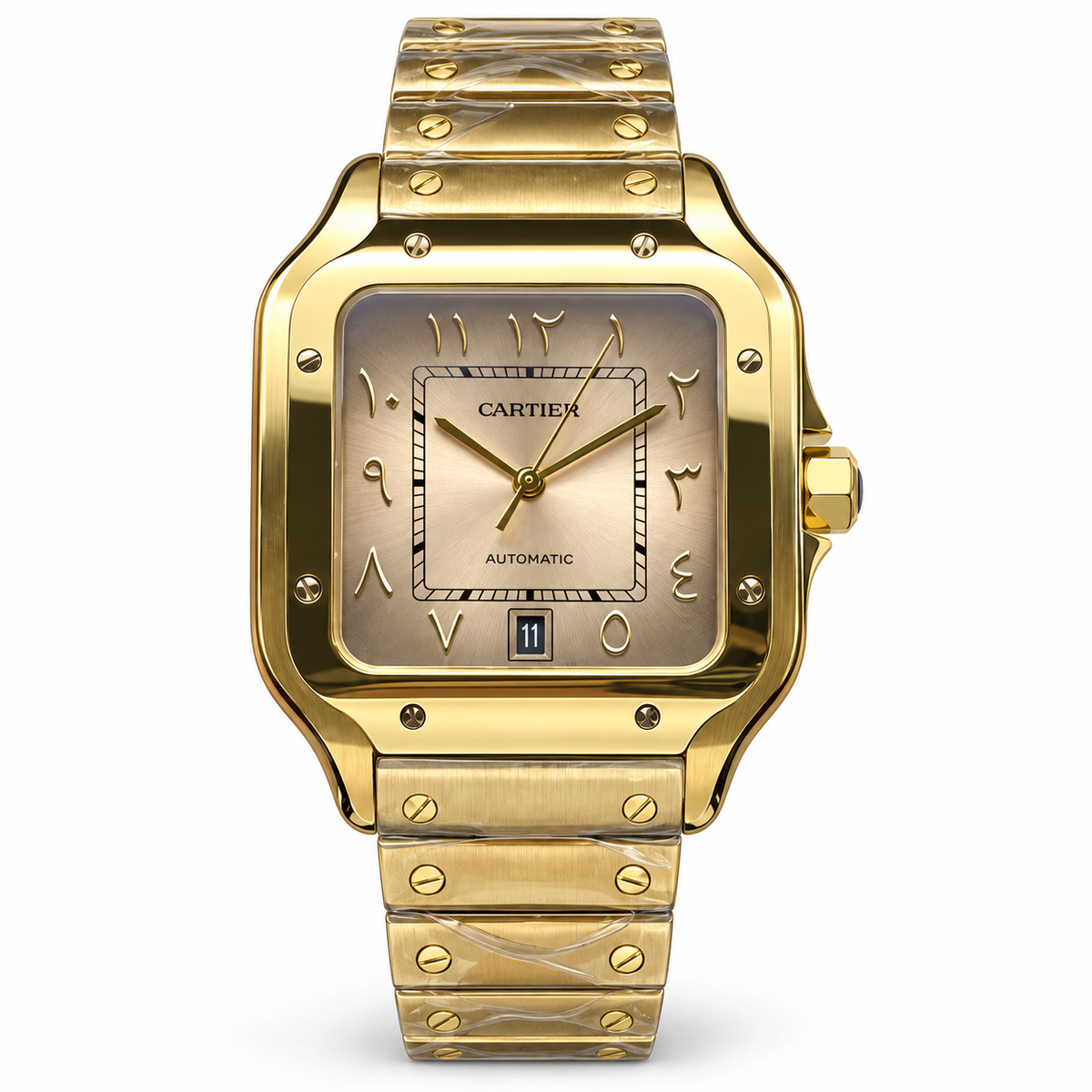 Cartier Santos Arabic Yellow Gold Champagne Dial Automatic Watch – KDY