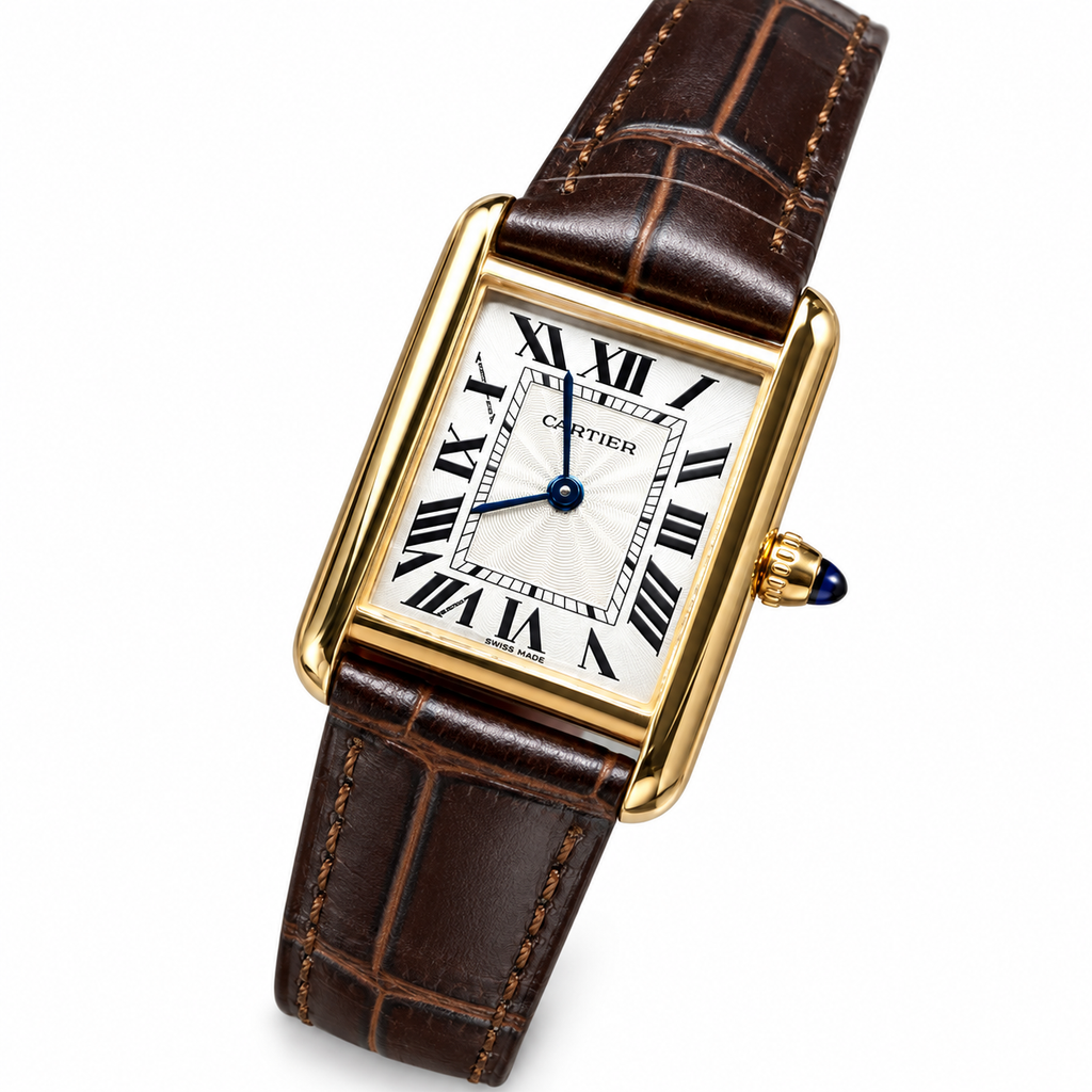 Cartier Tank Must Small Yellow Gold Ivory Dial Brown Strap Watch – KDY
