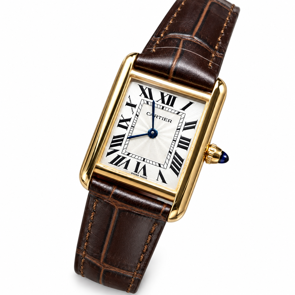 Cartier Tank Must Small Yellow Gold Ivory Dial Brown Strap Watch – KDY
