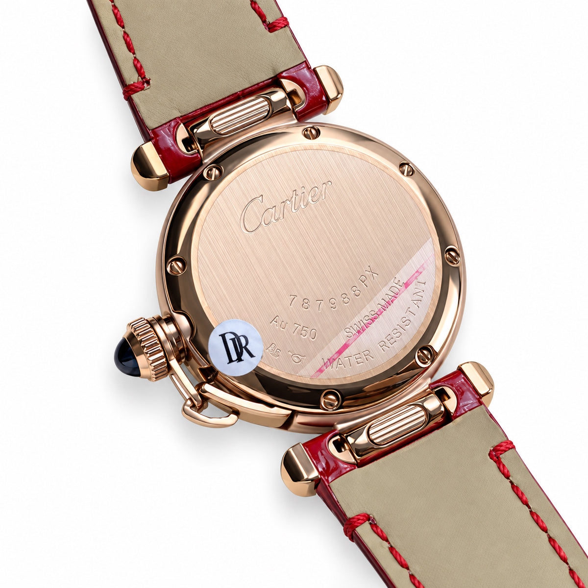 Cartier Pasha Rose Gold Diamond Bezel Red Leather Watch