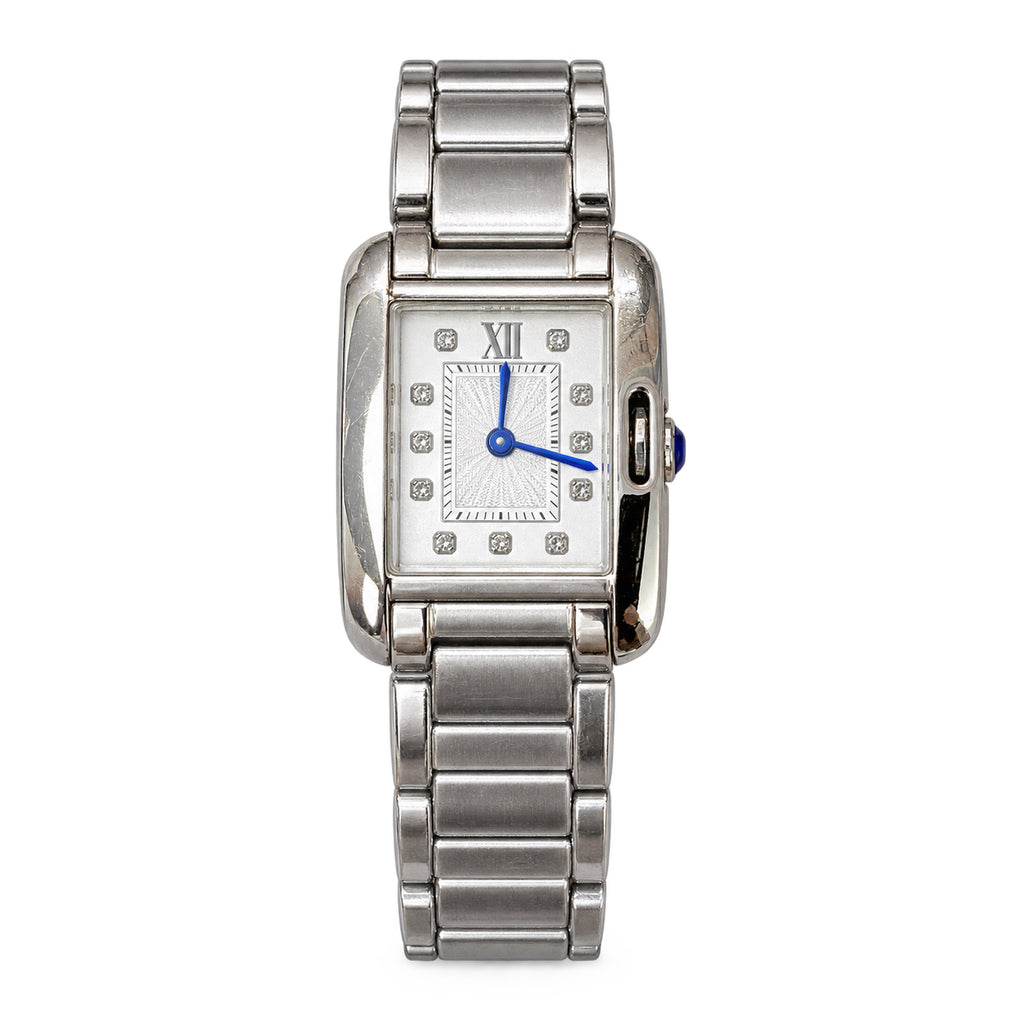 Cartier Tank Anglaise Stainless Steel Ladies Watch with Diamond Hour Markers & Sapphire Crown
