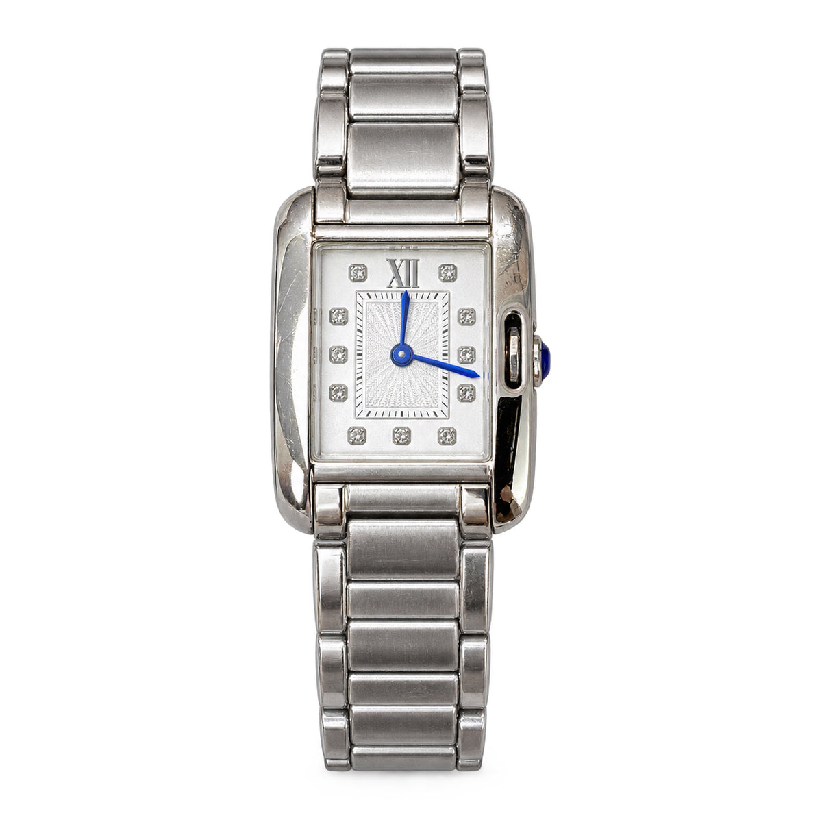 Cartier Tank Anglaise Stainless Steel Ladies Watch with Diamond Hour Markers & Sapphire Crown
