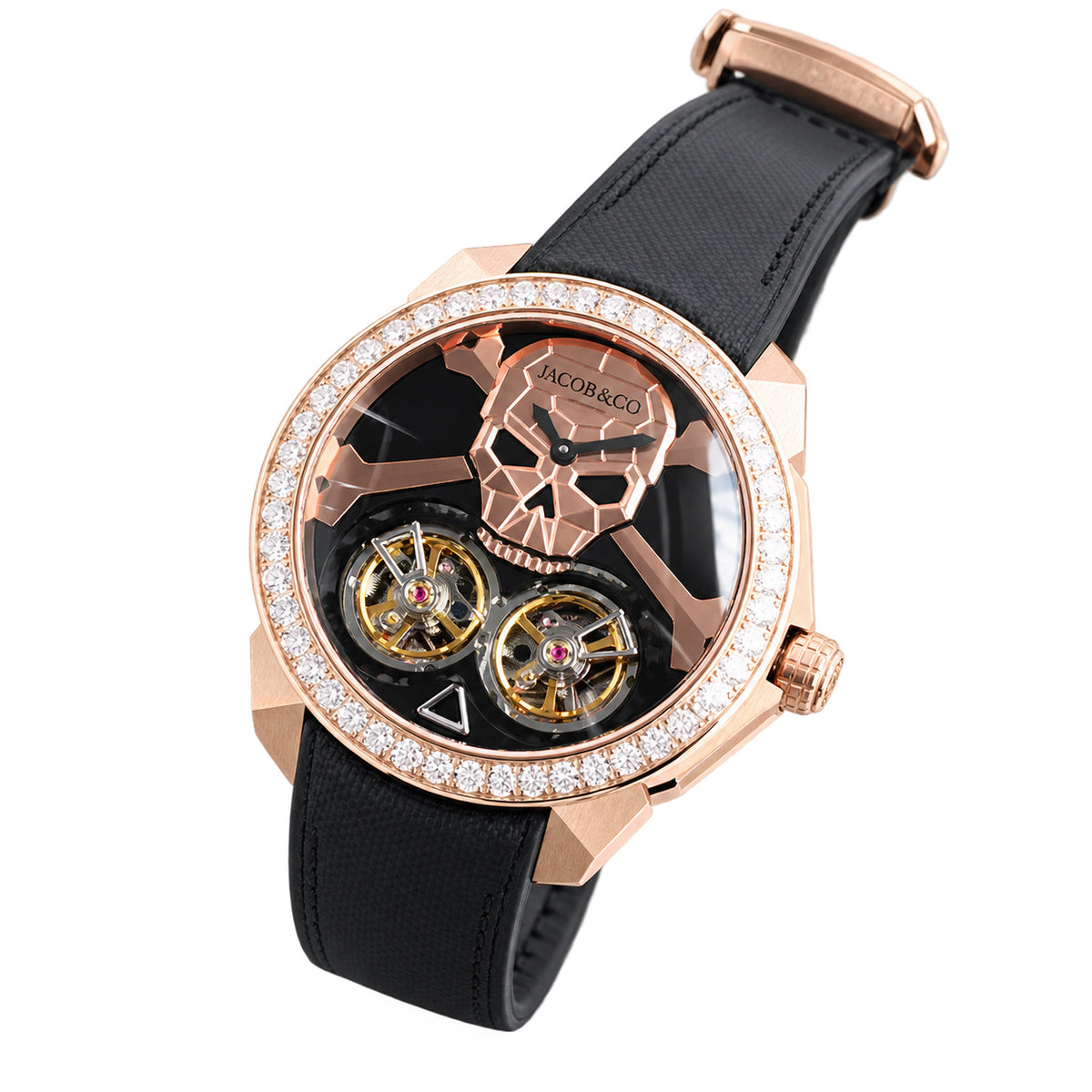 Jacob & Co. Memento Mori Rose Gold Skull Double Tourbillon Diamond Watch