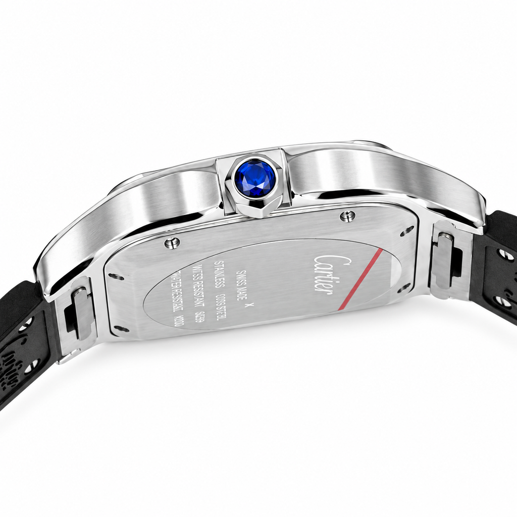 Cartier Santos de Cartier Automatic — Steel, Green Arabic Dial & Black Rubber Strap