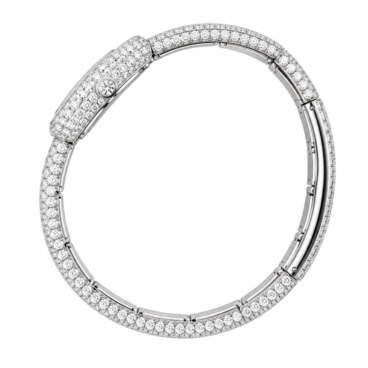 Cartier Baignoire — 18K White Gold, Full Diamond Bezel & Diamond Bangle, White Dial, Women