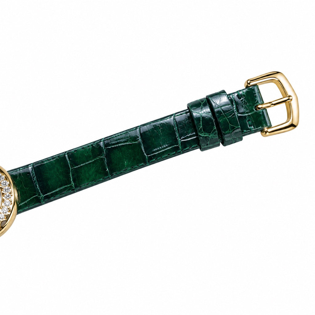 Cartier Baignoire Yellow Gold Diamond Bezel Ivory Dial Green Strap Watch – KDY