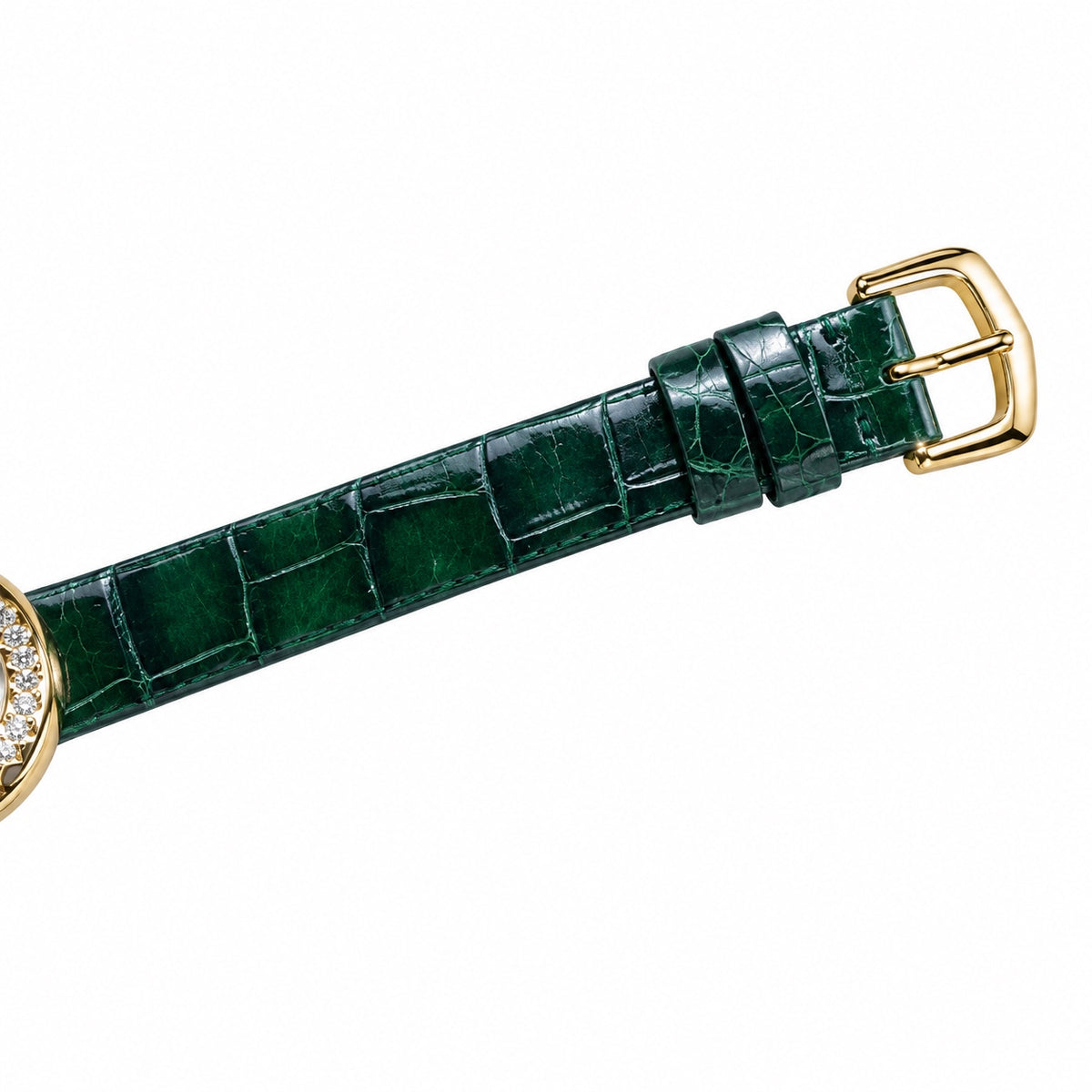 Cartier Baignoire Yellow Gold Diamond Bezel Ivory Dial Green Strap Watch – KDY