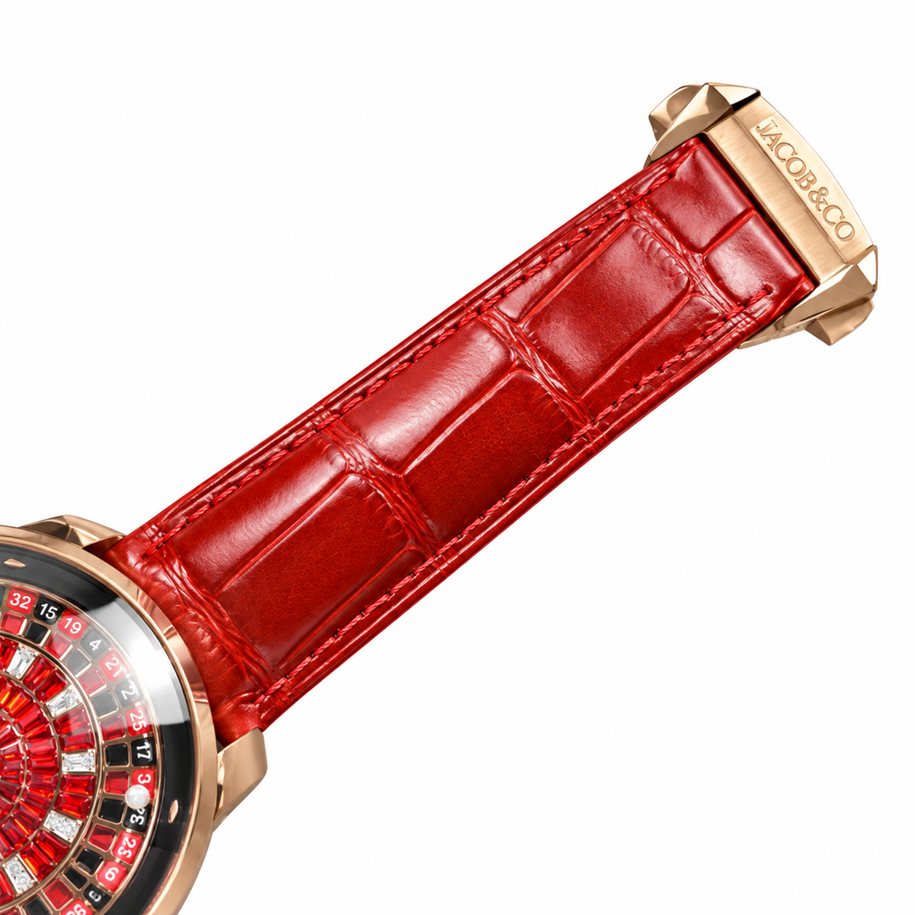 Jacob & Co. Casino Rose Gold Red Ruby Roulette Red Leather Watch