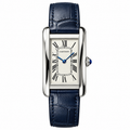 Cartier Tank Américaine Large — 18K White Gold, Silver Dial, Roman Numerals & Navy Alligator Strap, Automatic
