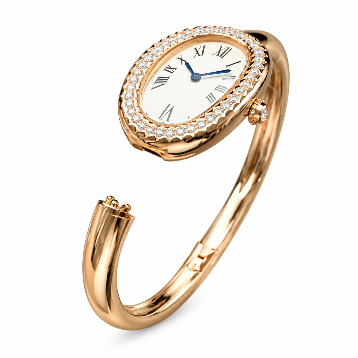 Cartier Baignoire — 18K Yellow Gold, Diamond Bezel, White Dial & Gold Bangle, Women