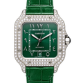 Cartier Santos de Cartier Diamond Bezel Arabic Numerals Emerald Green Dial Alligator Strap Watch