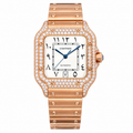 Cartier Santos Large — 18K Rose Gold, Full Diamond Bezel & Lugs, White Dial, Arabic Calligraphy, Date & Rose Gold Bracelet, Automatic