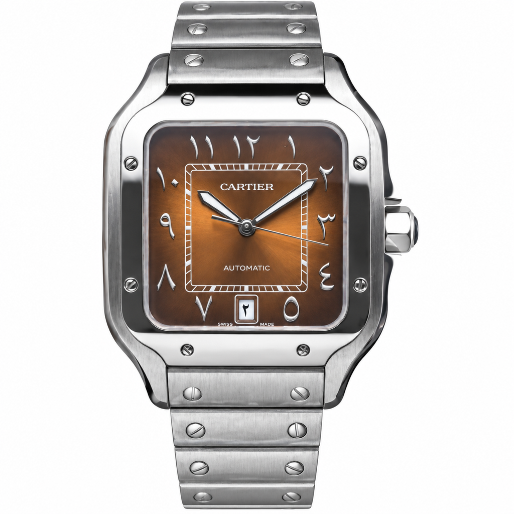 Cartier Santos de Cartier Arabic Numerals Brown Sunray Dial Stainless Steel Bracelet Watch