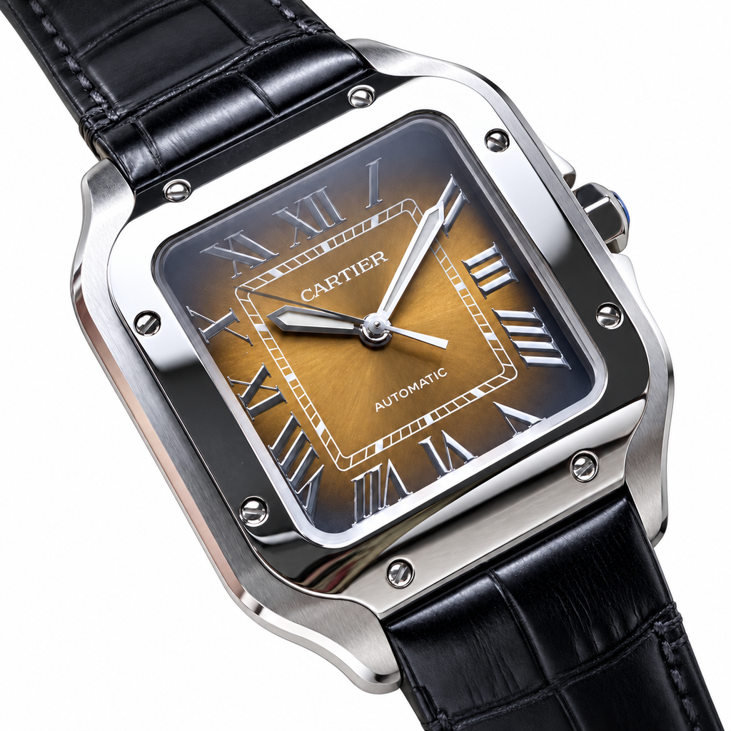 Cartier Santos-Dumont — Steel, Brown Gradient Dial, Roman Numerals & Black Alligator Strap, Quartz