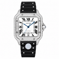 Cartier Santos de Cartier Automatic — Full Diamond Bezel, Date & Black Rubber Strap