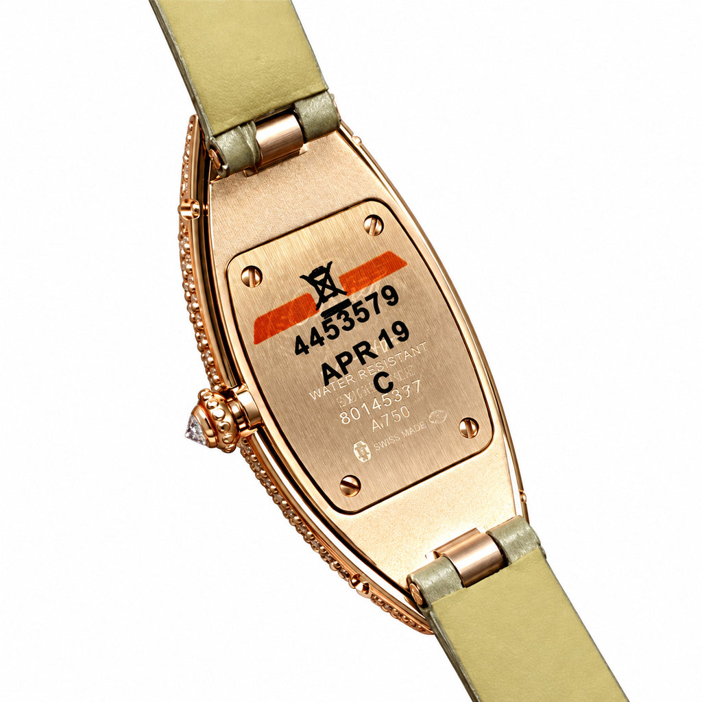 Cartier Baignoire Allongée — 18K Rose Gold, Double Diamond Bezel & Khaki Alligator Strap