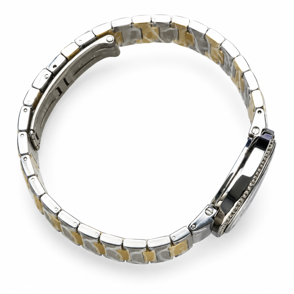 Cartier Baignoire — 18K White Gold, Large Diamond Bezel & Two-Tone Gold Bracelet