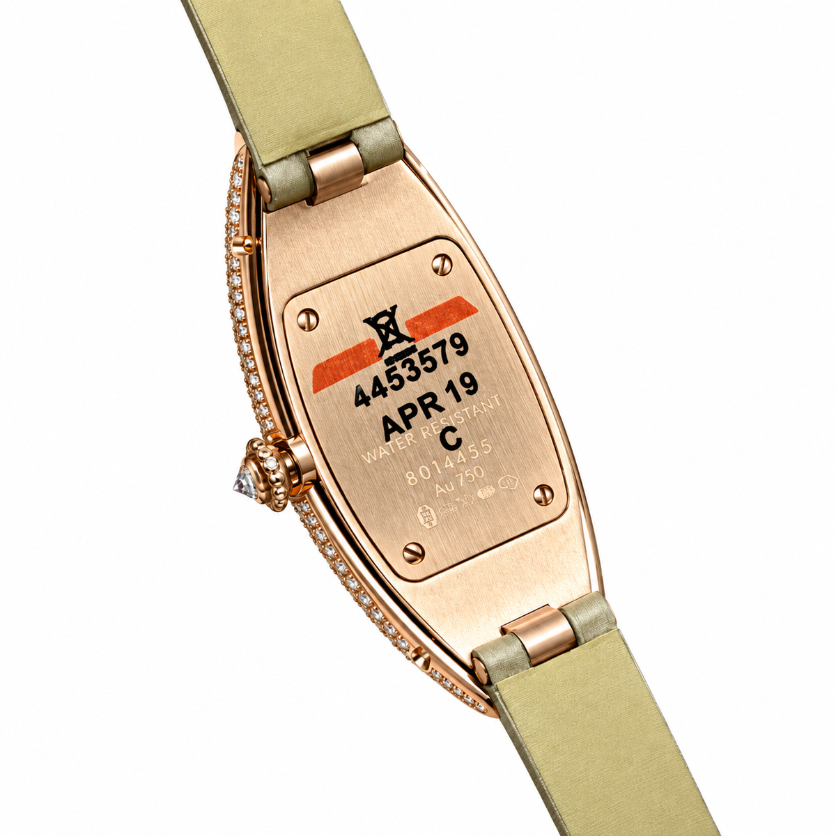 Cartier Baignoire Allongée — 18K Rose Gold, Diamond Bezel, White Dial & Olive Alligator Strap, Women