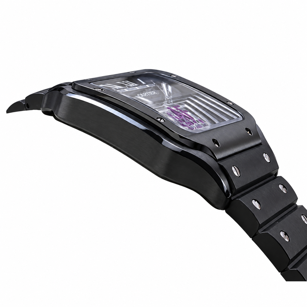 Cartier Santos de Cartier Automatic — Full Black ADLC, Black Dial & Rubber Strap