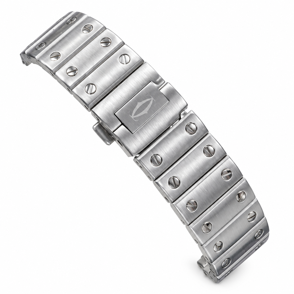 Cartier Santos Automatic White Dial Blue Hands Stainless Steel Bracelet Luxury Watch Swiss Made