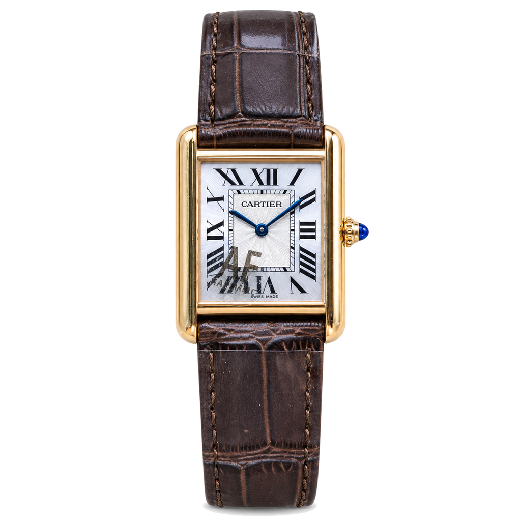 Cartier Tank Louis Cartier Large — 18K Yellow Gold, White Dial, Roman Numerals & Brown Alligator Strap