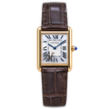Cartier Tank Louis Cartier Large — 18K Yellow Gold, White Dial, Roman Numerals & Brown Alligator Strap