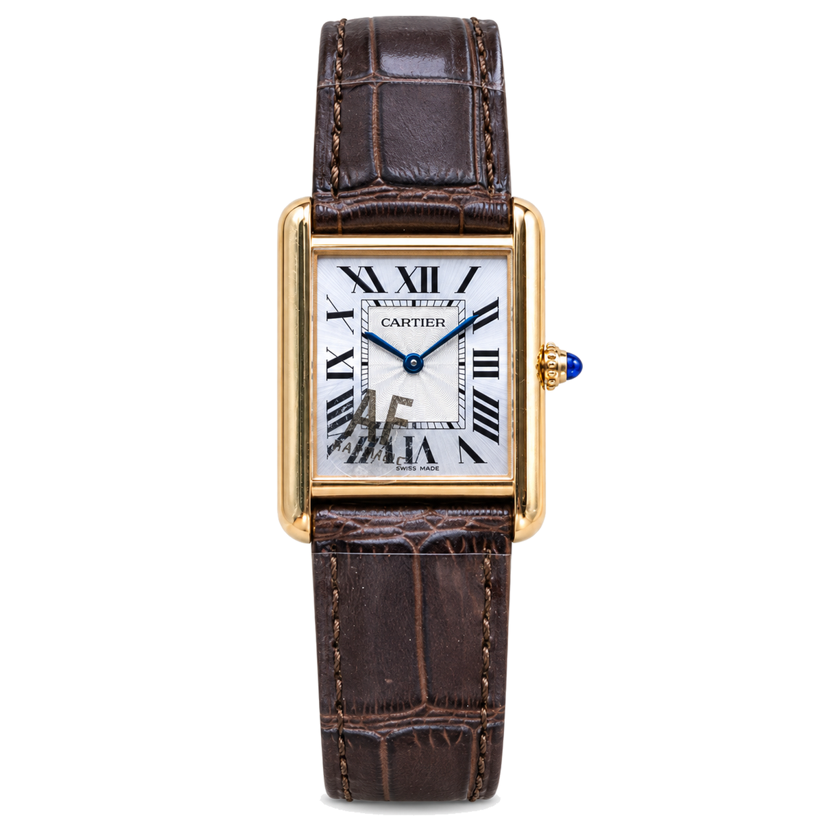 Cartier Tank Louis Cartier Large — 18K Yellow Gold, White Dial, Roman Numerals & Brown Alligator Strap