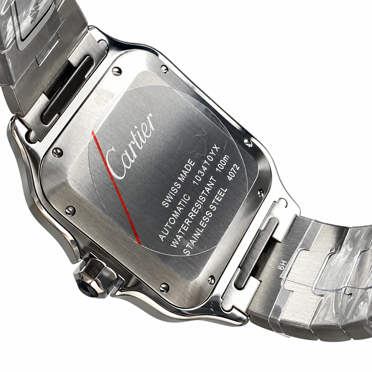 Cartier Santos Large — Steel, Black Dial, Roman Numerals, Date & Steel Bracelet, Automatic