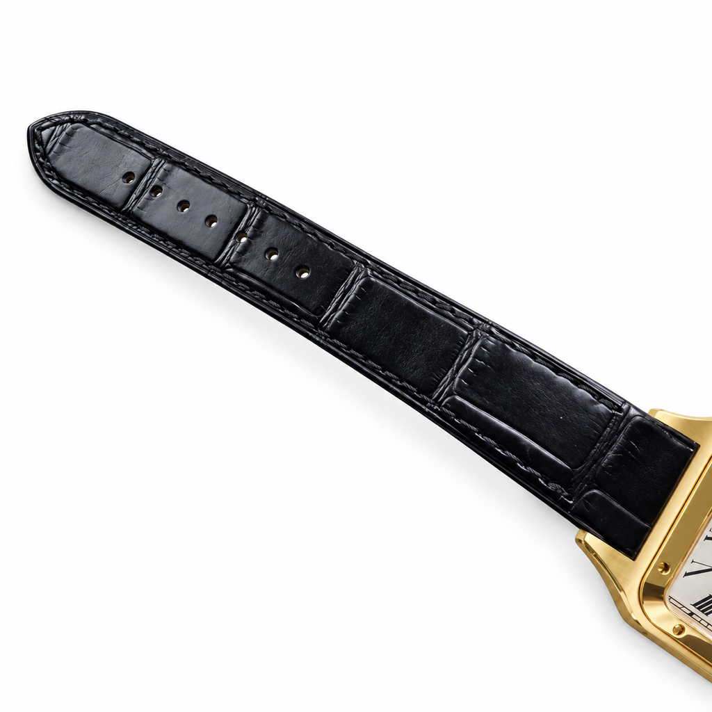 Cartier Santos-Dumont Large — 18K Yellow Gold, White Dial, Roman Numerals & Black Alligator Strap, Quartz