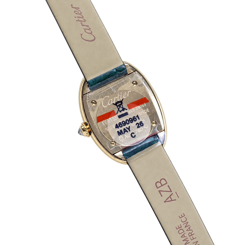Cartier Baignoire Yellow Gold Diamond Bezel Ivory Dial Green Strap Watch – KDY