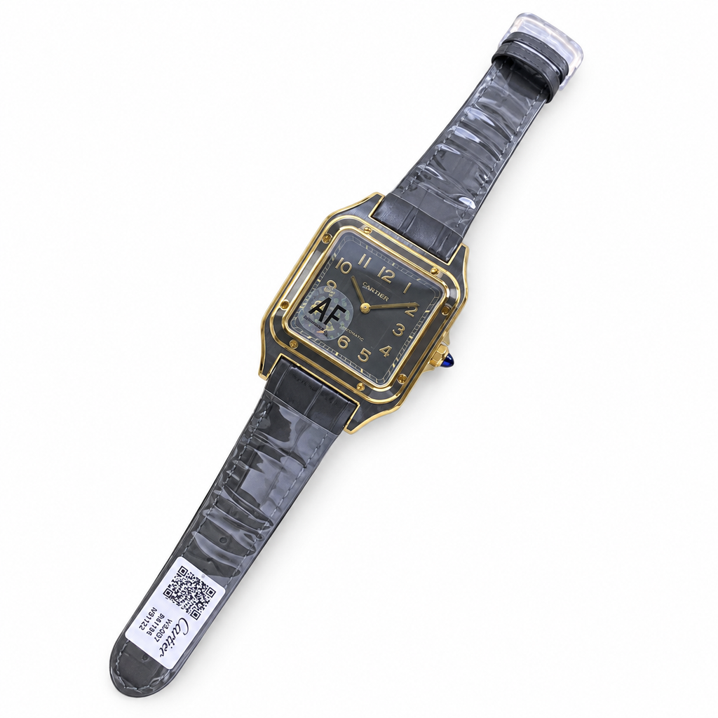 Cartier Santos-Dumont — 18K Yellow Gold, Grey Dial, Arabic Numerals & Grey Alligator Strap