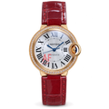 Cartier Ballon Bleu Rose Gold Diamond Bezel Red Leather Watch