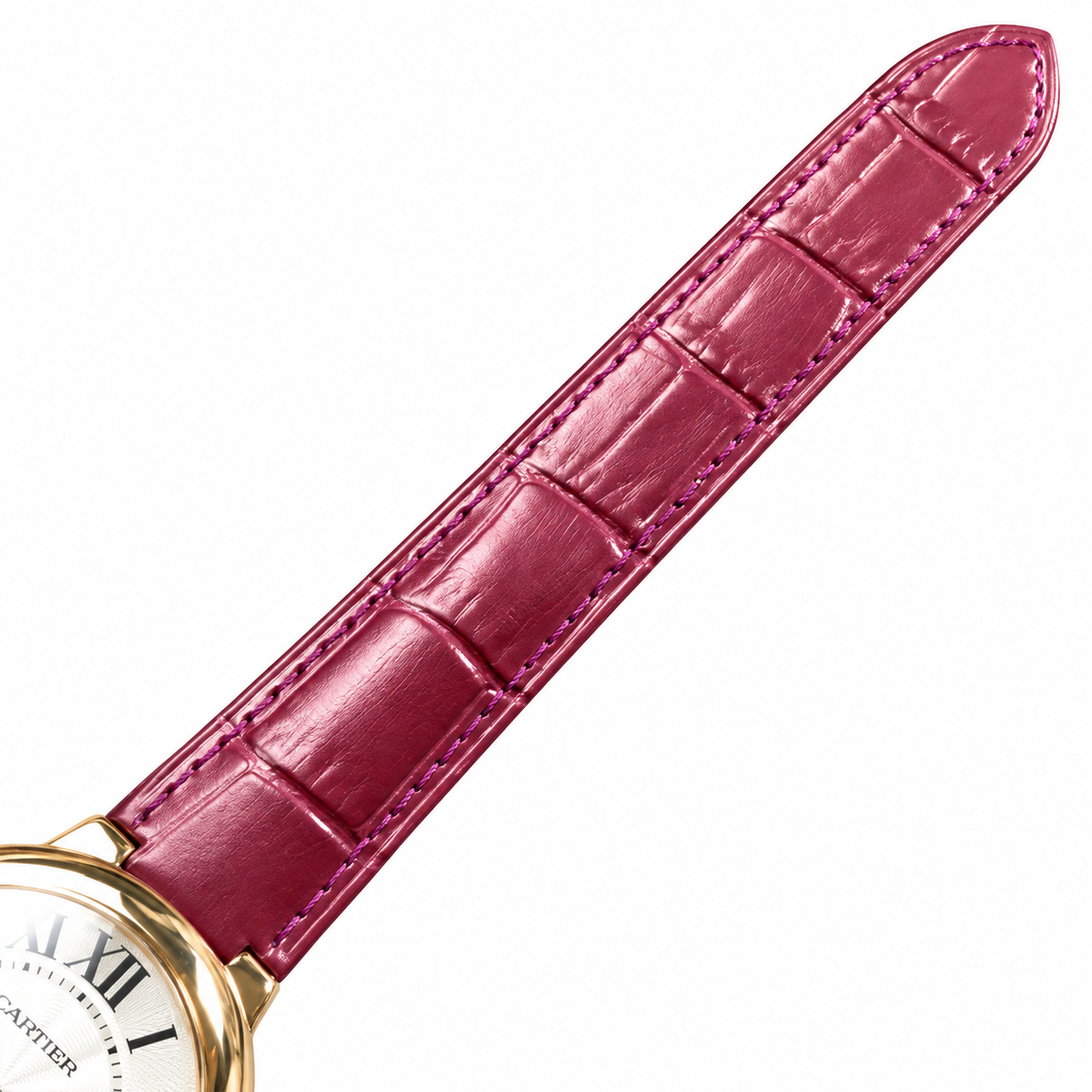 Cartier Ballon Bleu de Cartier 36mm — 18K Rose Gold, Silver Guilloché Dial, Roman Numerals & Burgundy Alligator Strap, Automatic