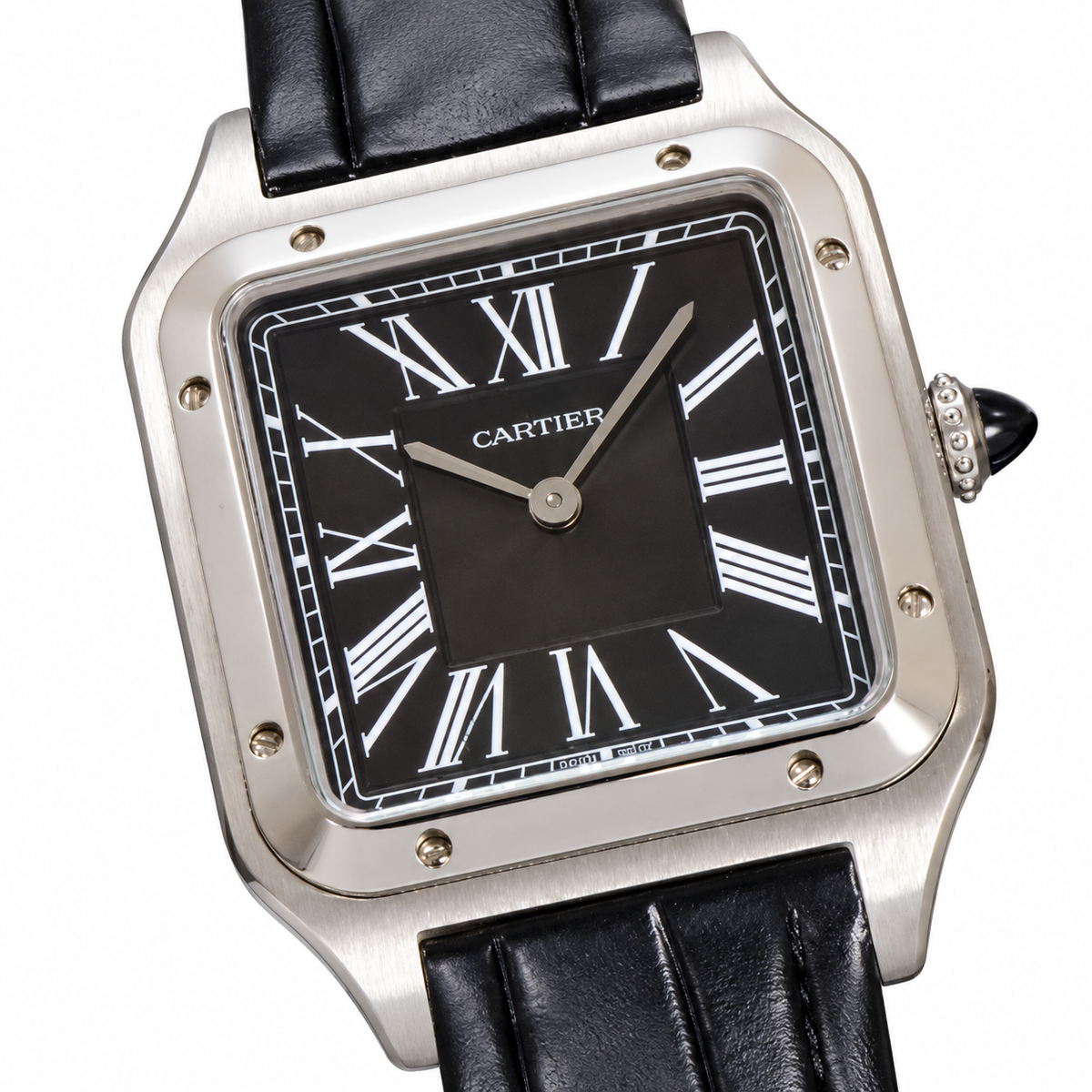 Cartier Santos-Dumont XL — Steel, Black Dial, Roman Numerals & Black Alligator Strap, Manual Wind