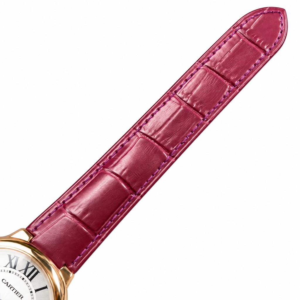 Cartier Ballon Bleu 36mm — 18K Rose Gold, Silver Dial, Roman Numerals & Burgundy Alligator Strap, Automatic