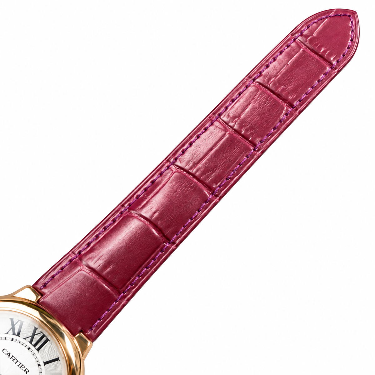Cartier Ballon Bleu 36mm — 18K Rose Gold, Silver Dial, Roman Numerals & Burgundy Alligator Strap, Automatic