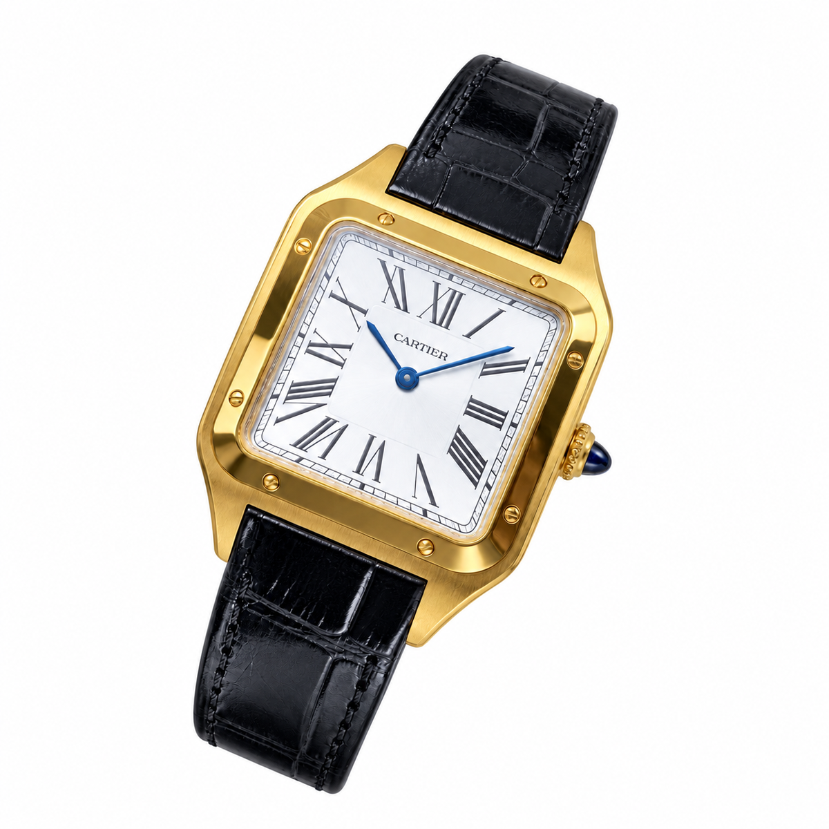 Cartier Santos-Dumont Yellow Gold Black Leather Watch
