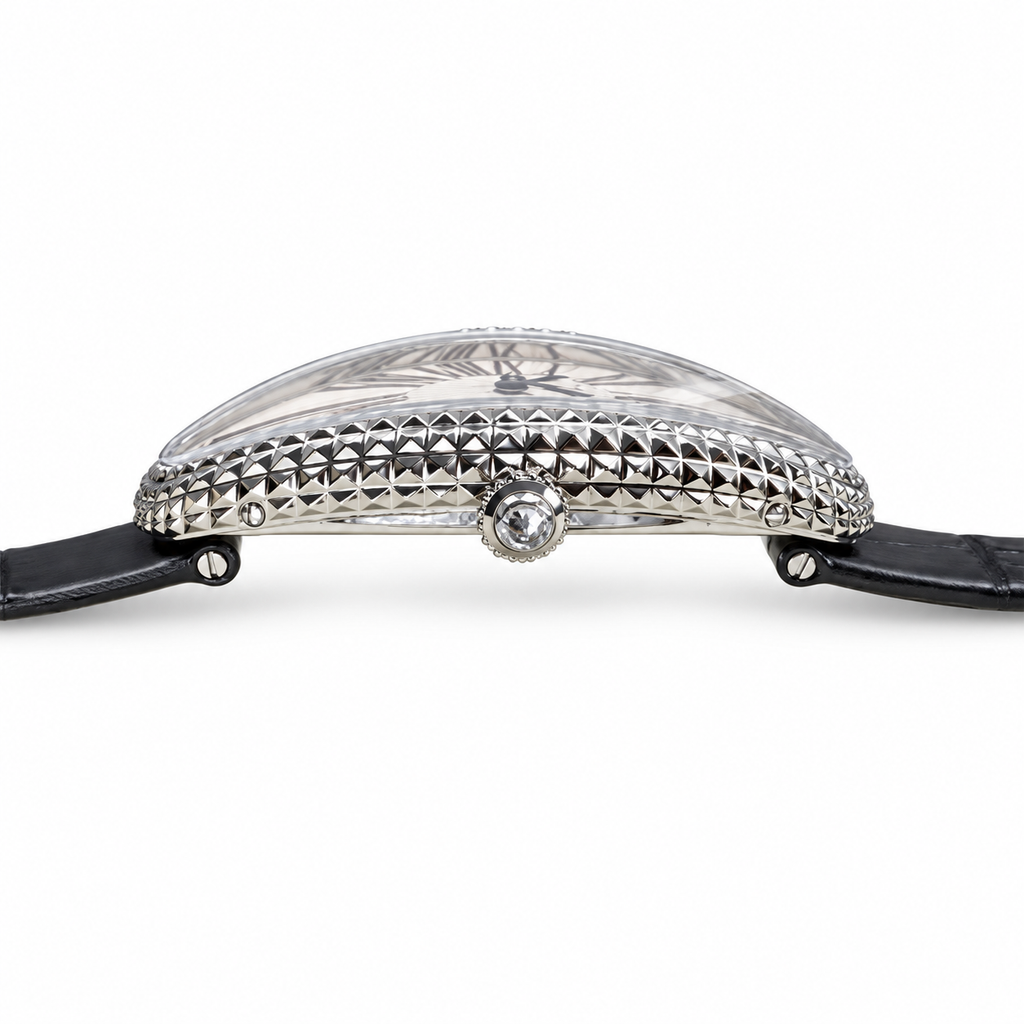 Cartier Baignoire Allongée — 18K White Gold, Clou de Paris Bezel, White Dial & Black Alligator Strap, Women
