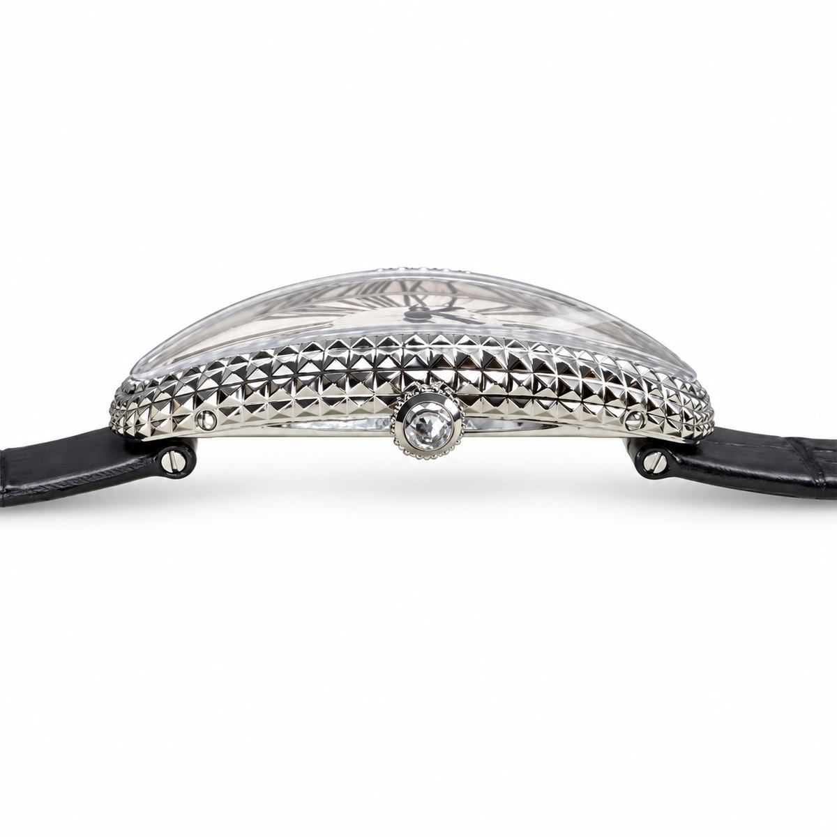 Cartier Baignoire Allongée — 18K White Gold, Clou de Paris Bezel, White Dial & Black Alligator Strap, Women