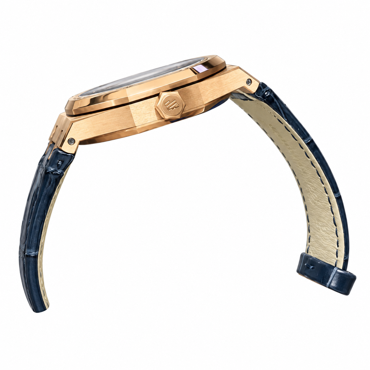 Audemars Piguet Royal Oak Rose Gold Blue Dial Navy Leather Strap Automatic Watch